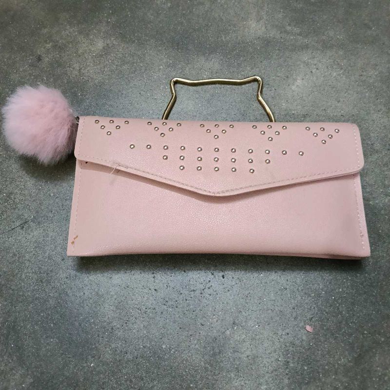 Pink Wallet with Pom-Pom