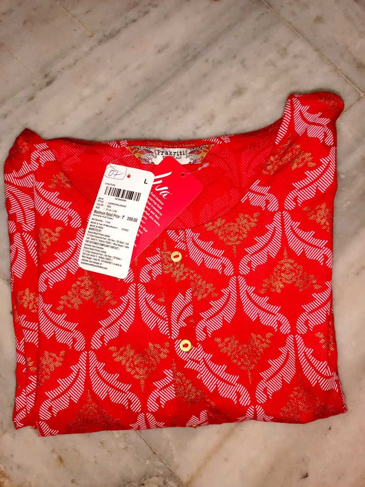 Red Cotton Blend Kurta