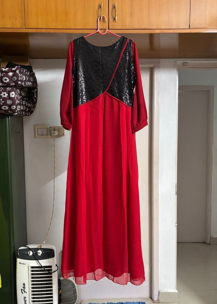Black &amp; Red Sequence Party Gown Suit