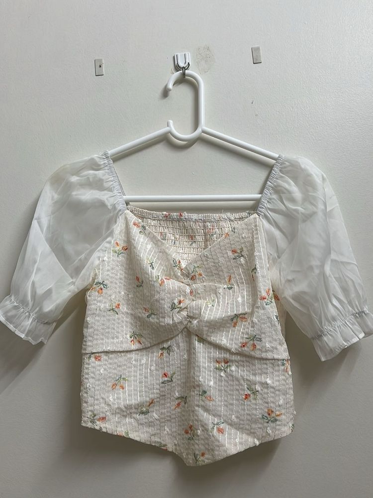 Floral Sheer Sleeve Crop Top