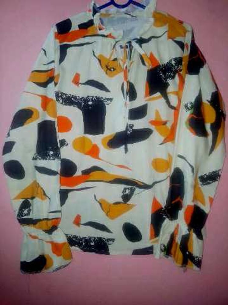 Abstract Print Ruffle Blouse