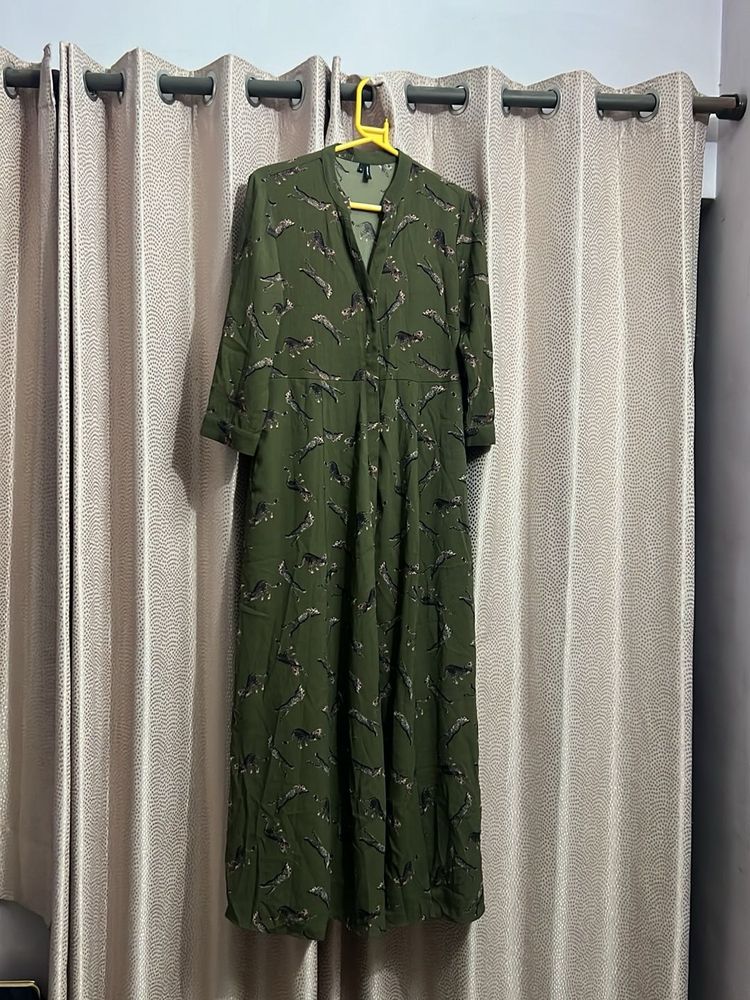 Olive Green Printed Dress
