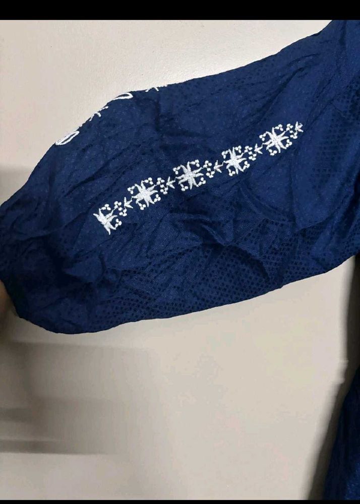 Blue Embroidered Top