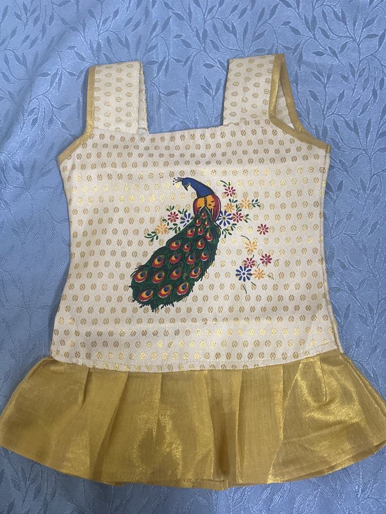 Not Used||Peacock Printed Kids Kerala Set Dress