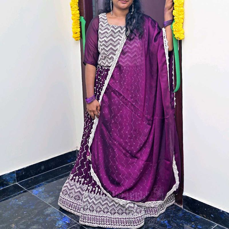 Thread Work Purple Lehenga Choli