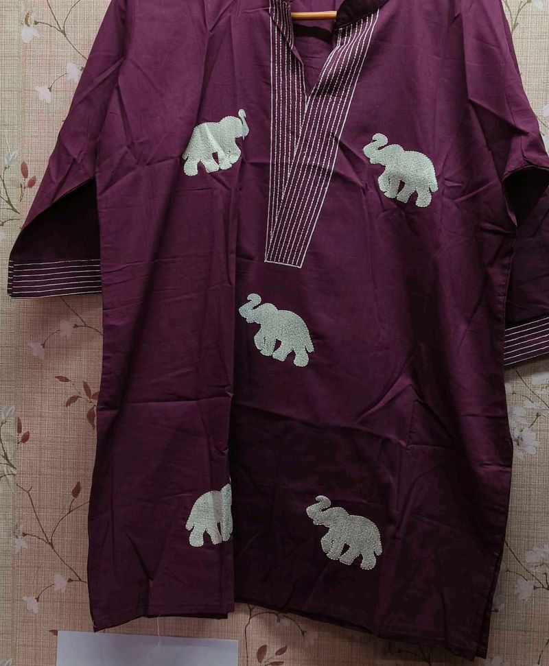 Elephant burgundy Print Kurta Top