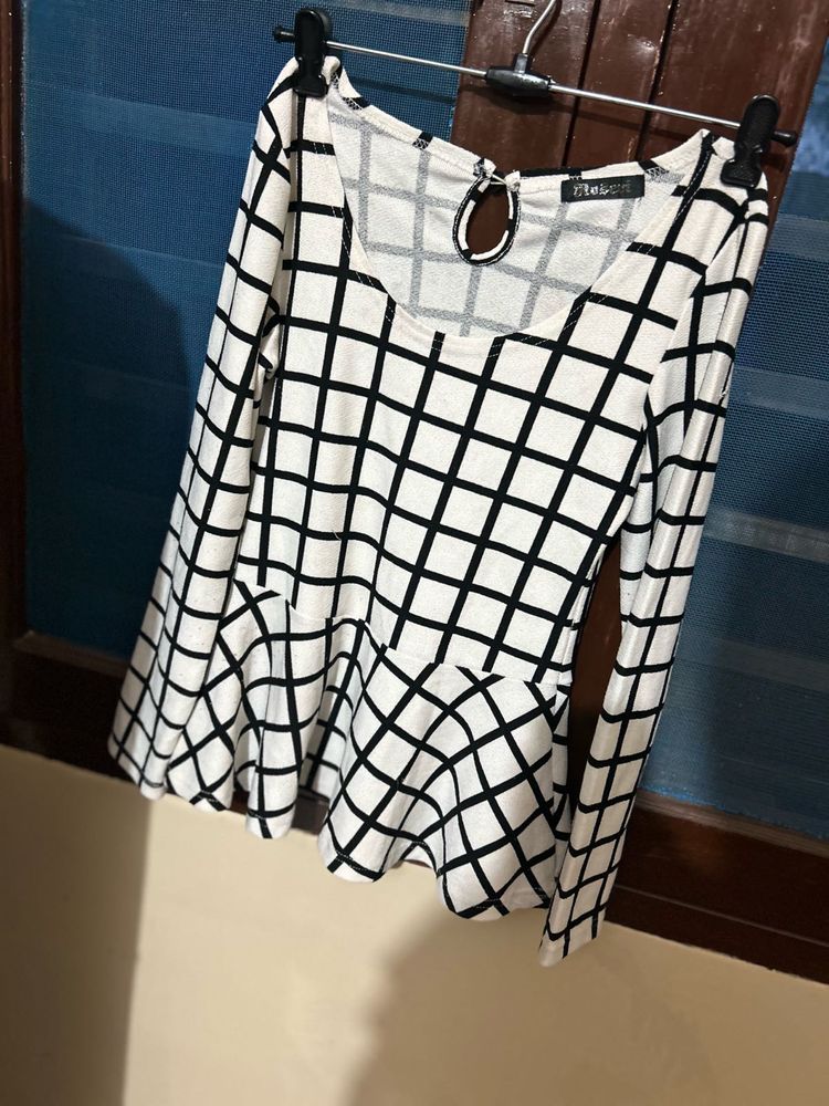 Strip Check Top Women With Flared Bottom