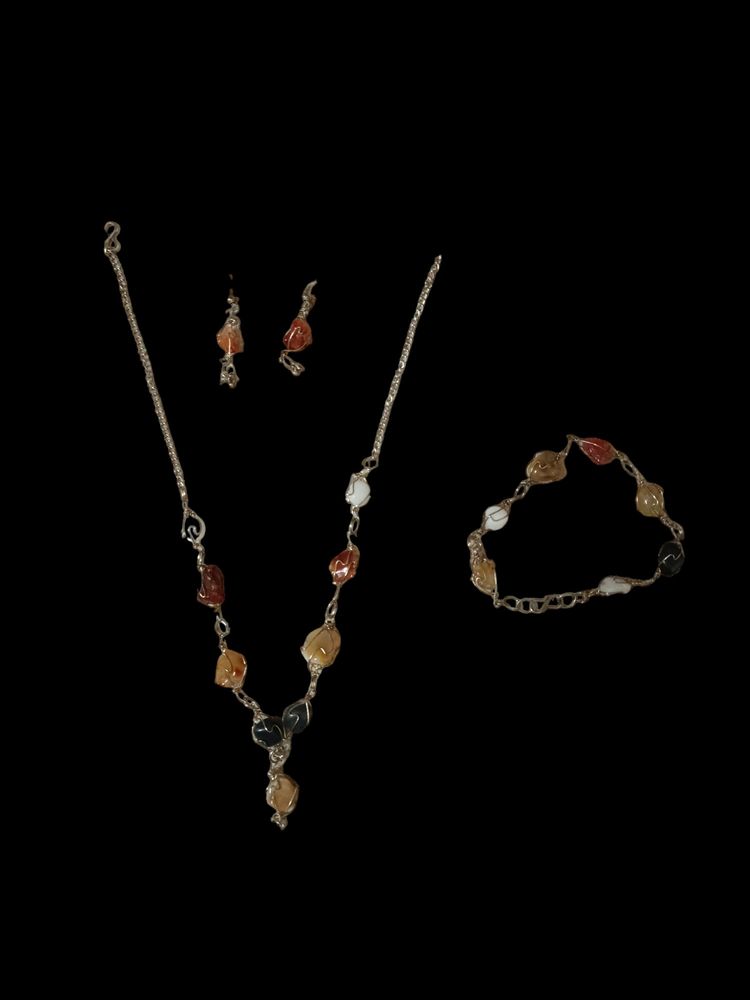Necklace With Bracelet And Pairs Of Earrings