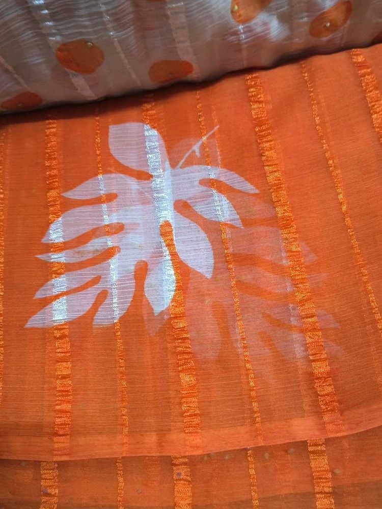 Orange Leaf Print Fabric