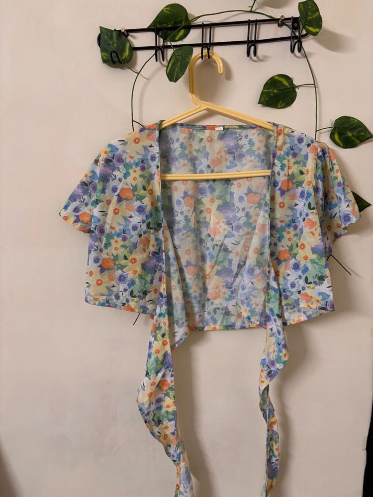 Floral Print Tie Front Top