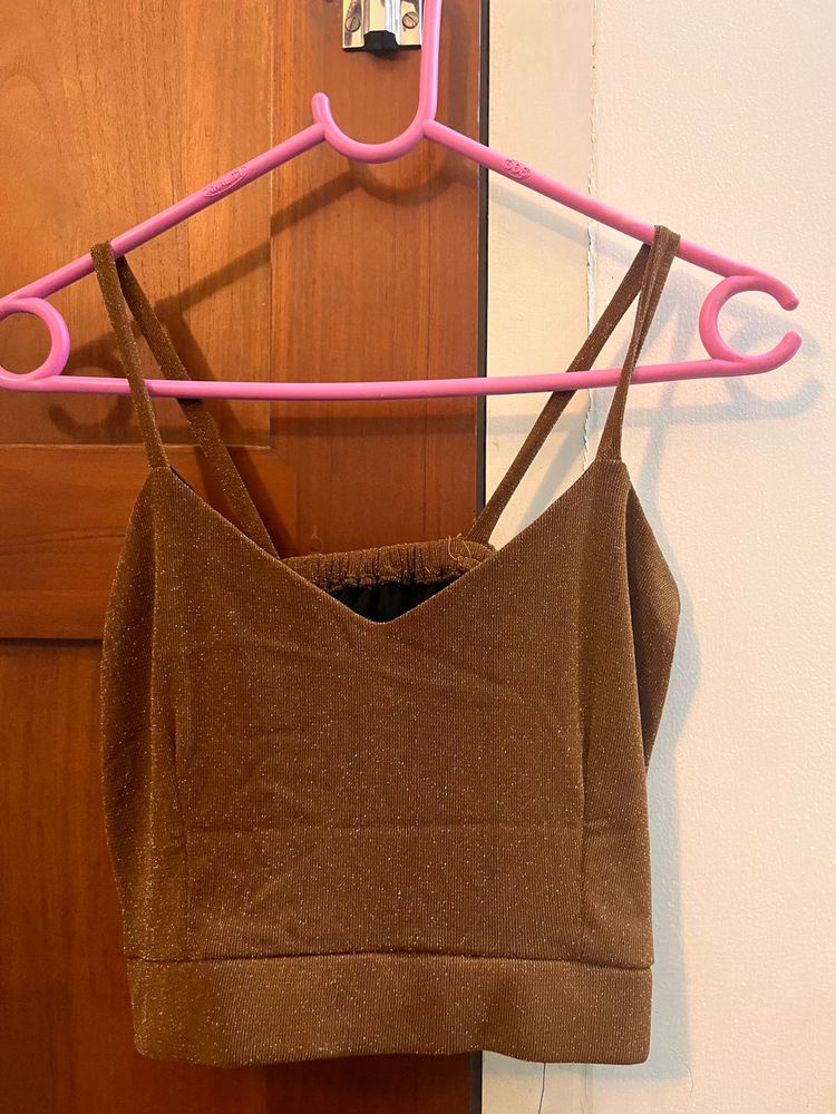 Bronze Shimmer Spaghetti Strap Crop Top