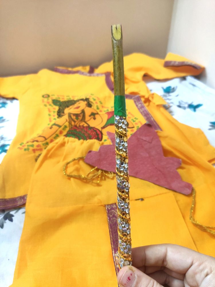 Krishna Yellow Dress for kids with Mukut and Flute