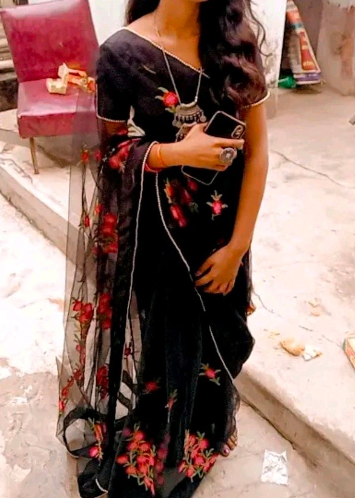 Black Net Saree