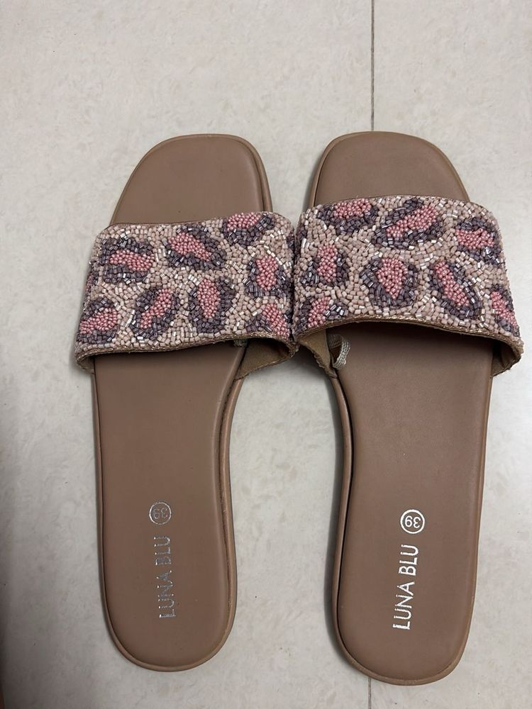 LUNA BLU 39 Stylish Leopard Print Slides