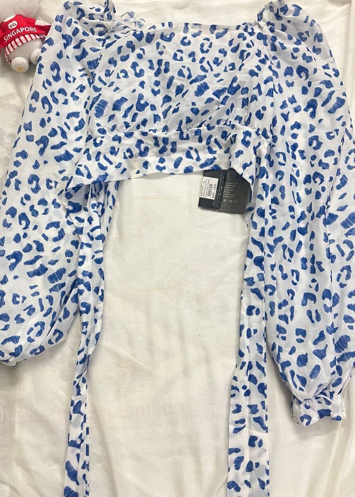 Blue Leopard Print Crop Top