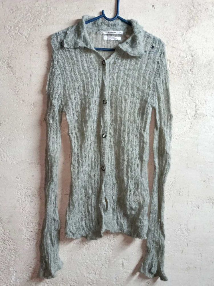 🇨🇳See-through Fashion Knit Cardigan Vintage Grey