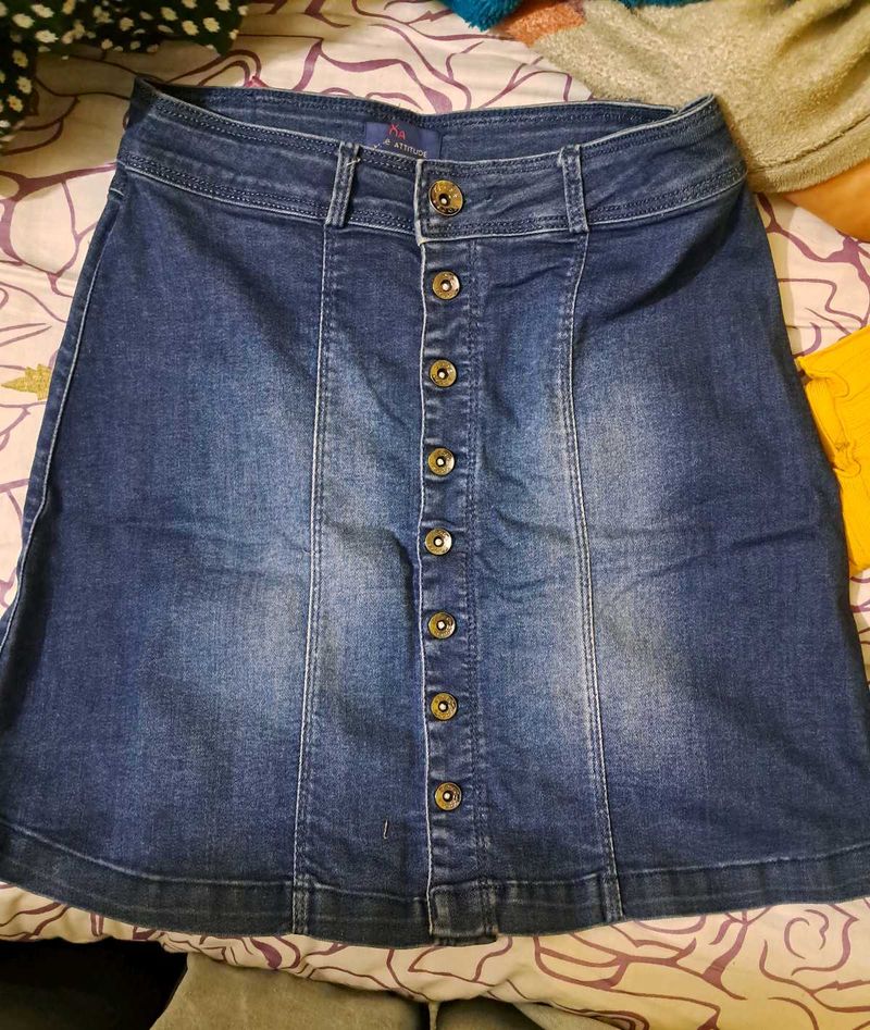 Denim Button-Front A-Line Skirt