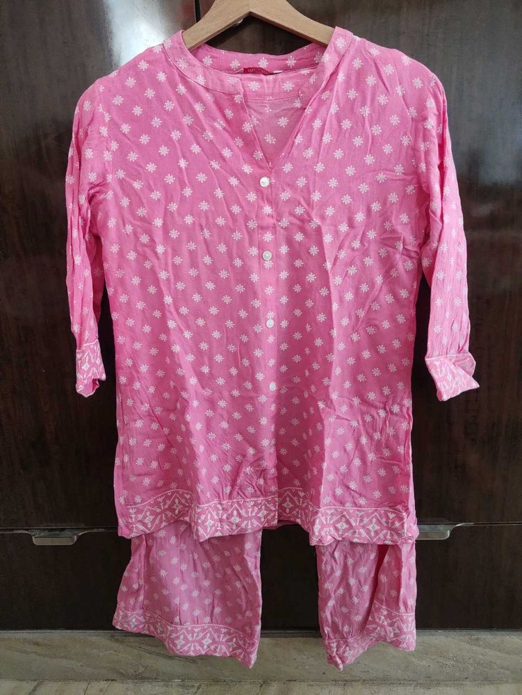 Pink Printed Kurta Set