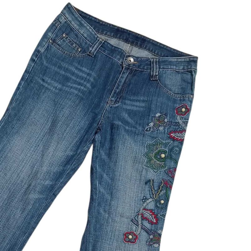 Embroidered Y2K Bootcut Low Waist Denim Jeans