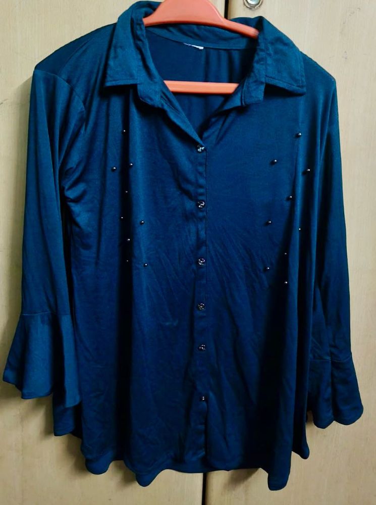 Elegant Teal Button-Down Top