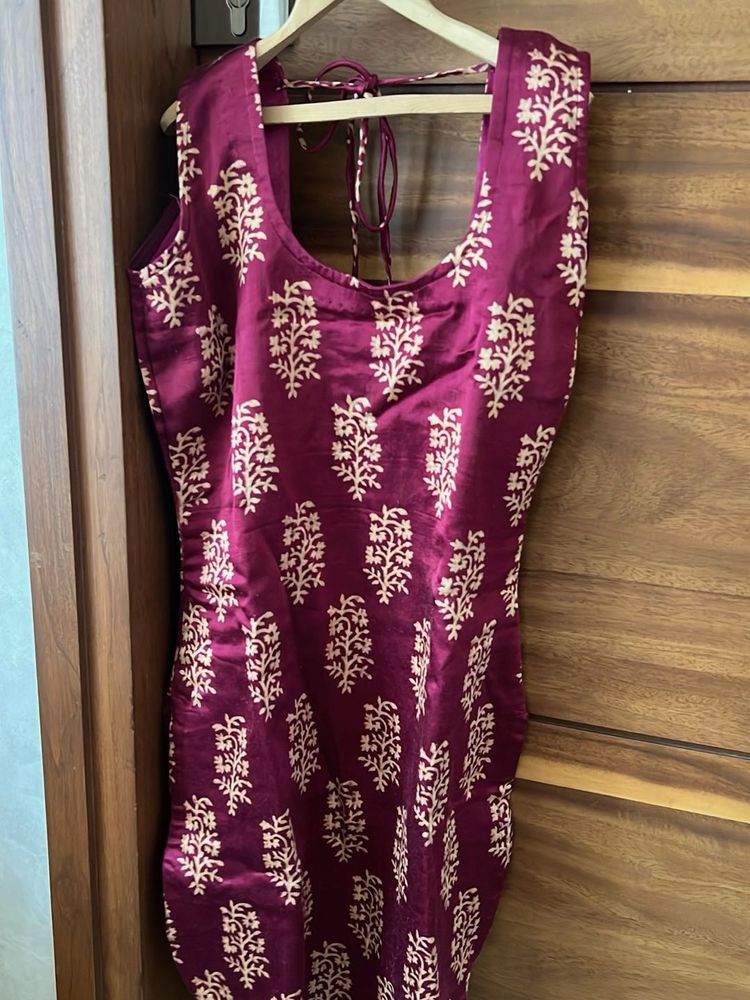 Maroon Printed Kurta