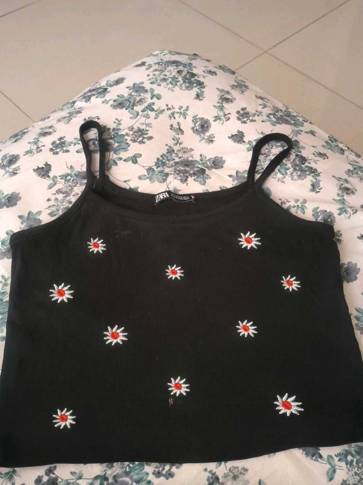 Zara Black Floral Tank Top