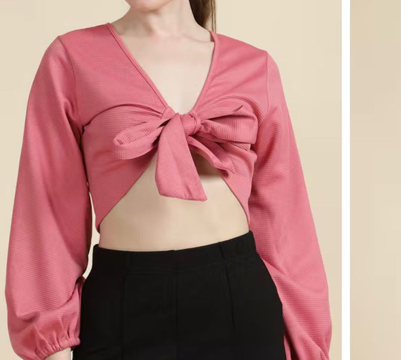 Pink Tie-Front Crop Top