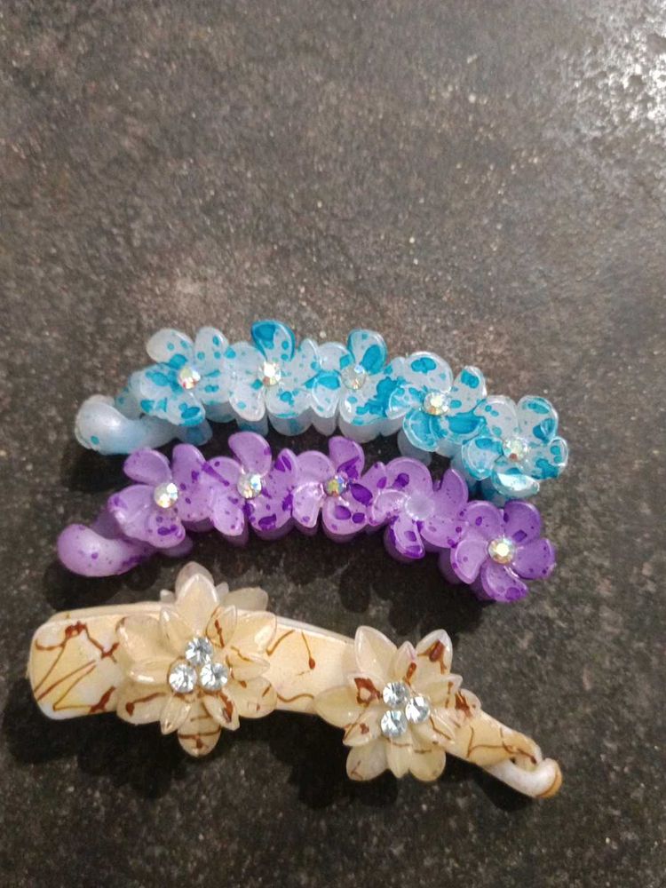 Flower Hair Clips - Set of 3