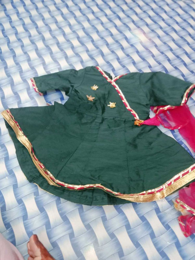 Girls Lpant Frock -  Dark Green