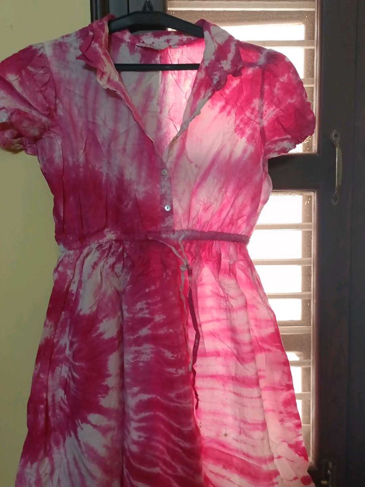 Pink Tie-Dye Shirt Dress