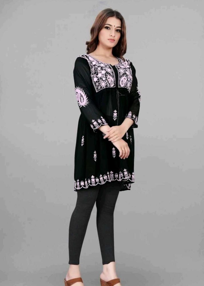 Black Embroidered Tunic Top