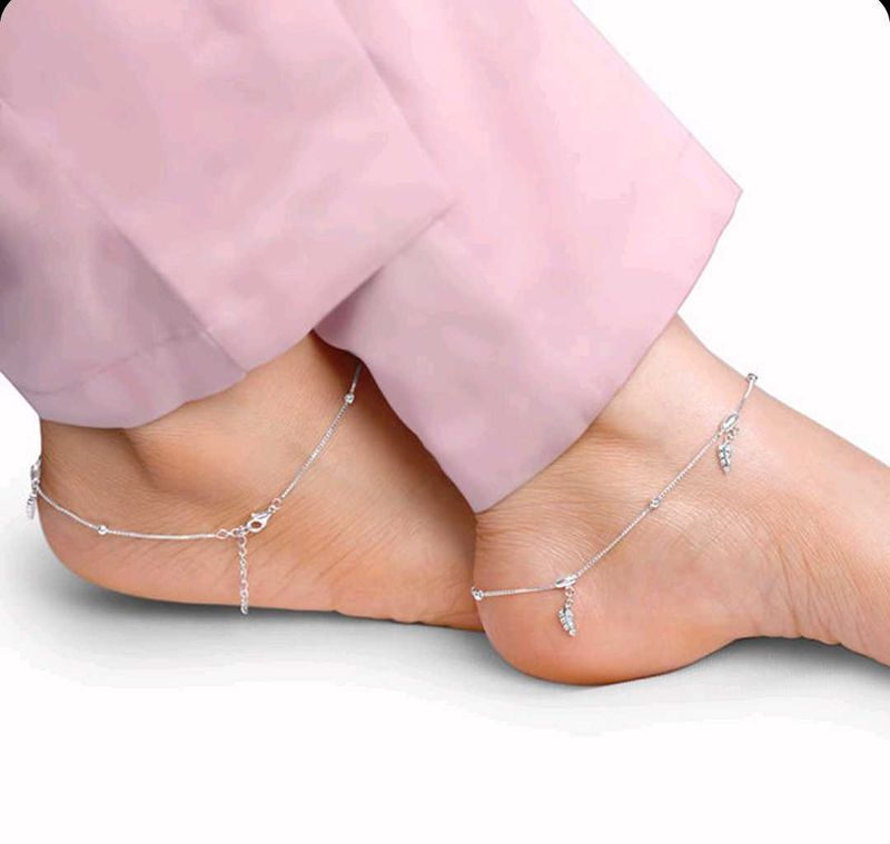 Giva 925 Real Silver Zircon Leaf Anklet(2 Pieces)