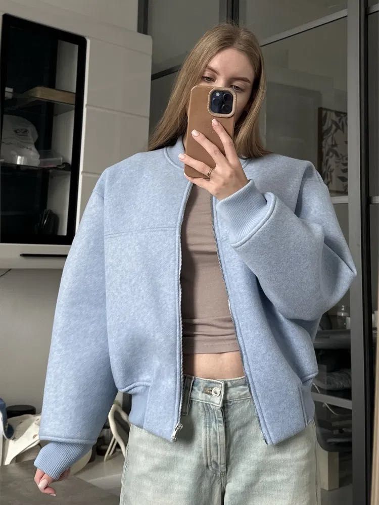 Blue Bomber Jacket- women (can be worn by size