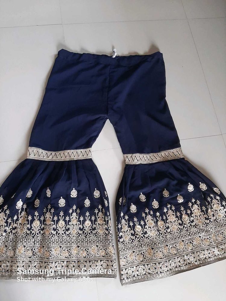 Navy Blue Embroidered Garara With Duppatta