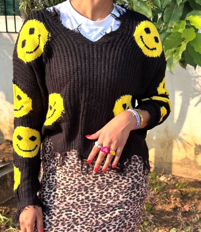 Smiley Face Knit Sweater