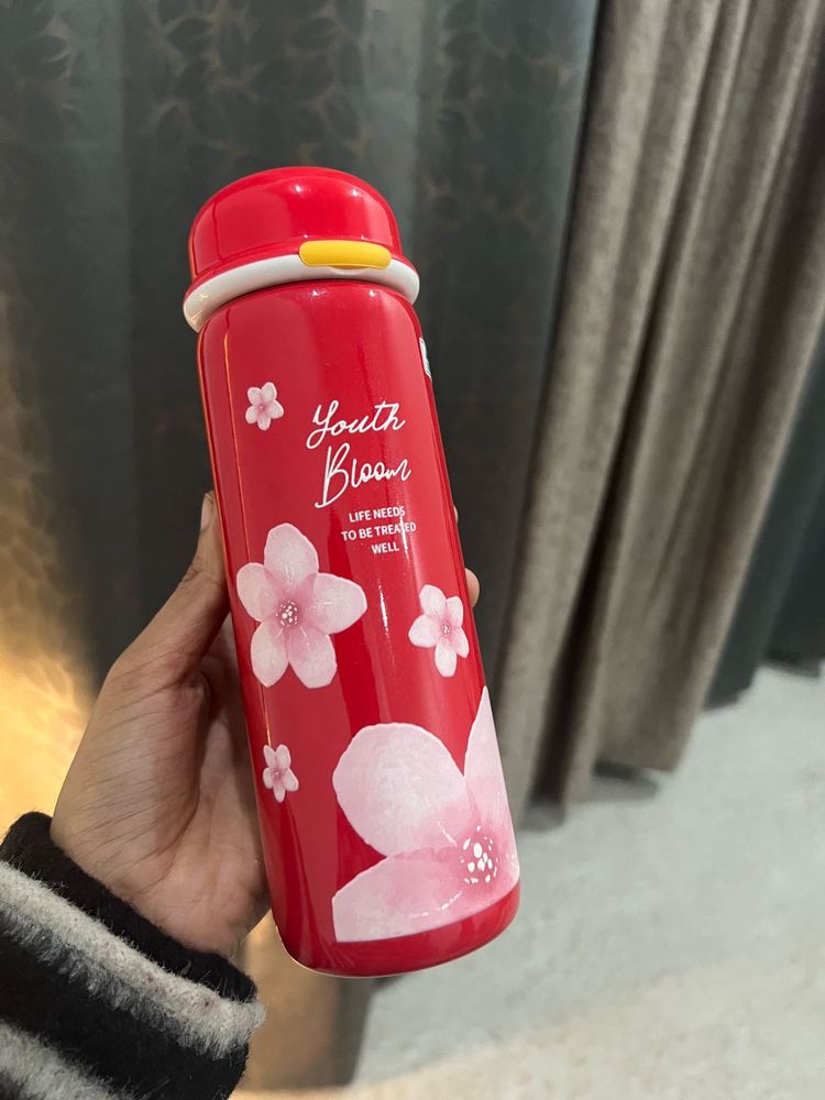 Red Floral Water Bottle