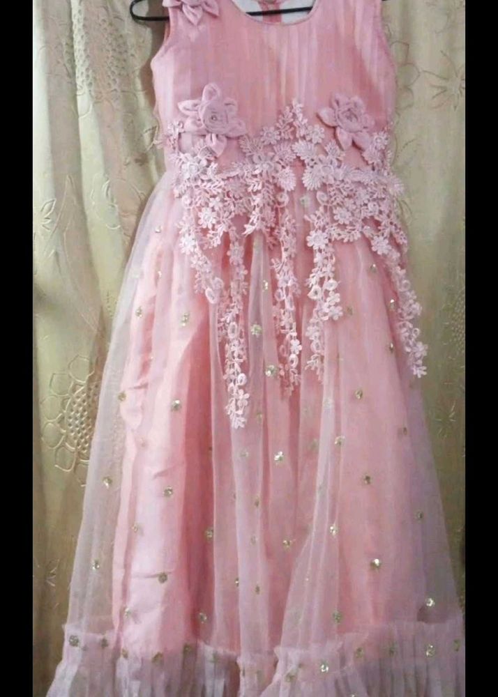 Pink Floral Girls Dress Party Gown