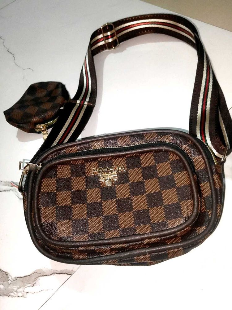 Brown Checkered Belt Bag