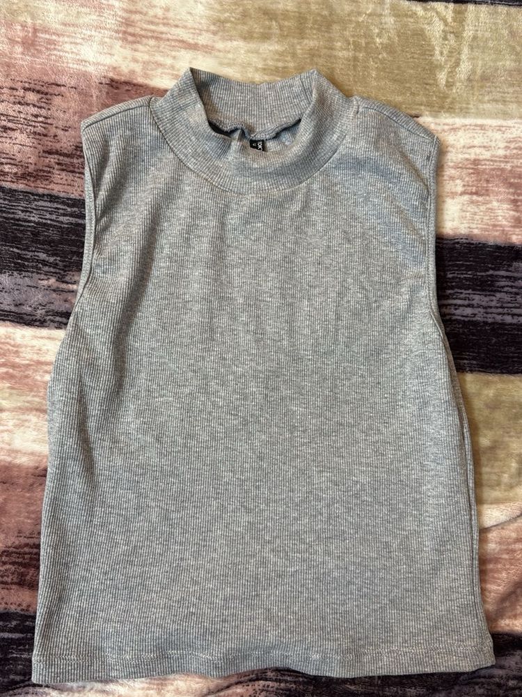 Gray Sleeveless Mock Neck Top