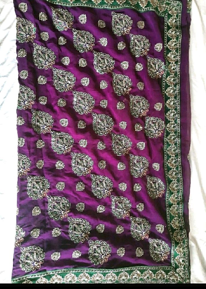 Heavy Work Purple Saree