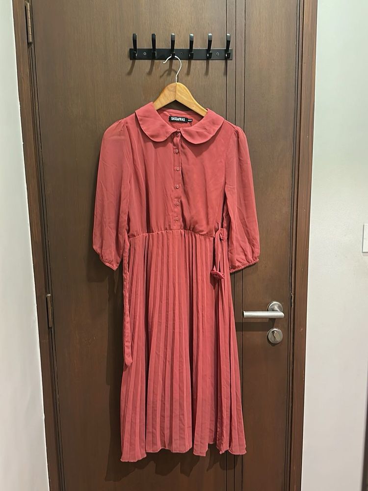 Dusty Rose Pleated Shirt Dress – Size M (Never Wor