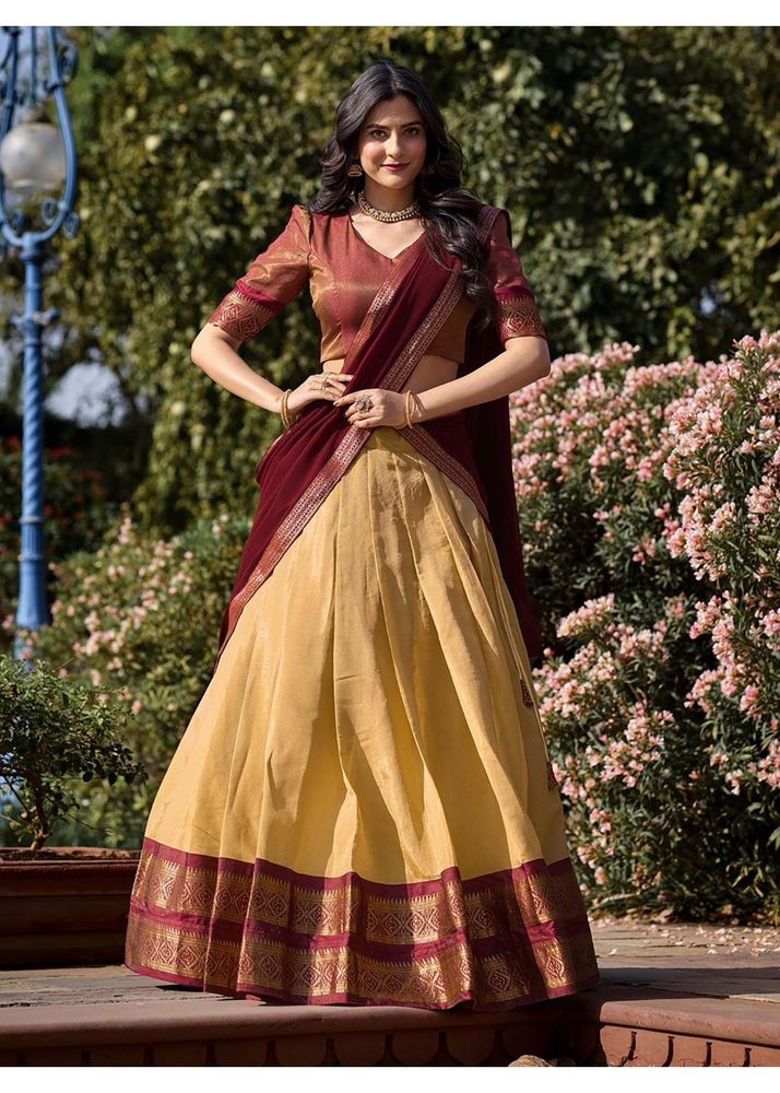 Gold and Maroon Half Saree/Lehenga unstitched