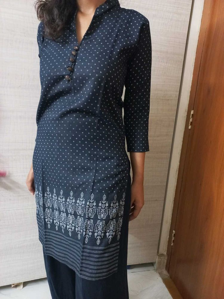 Denim Kurta with Bandhani Print