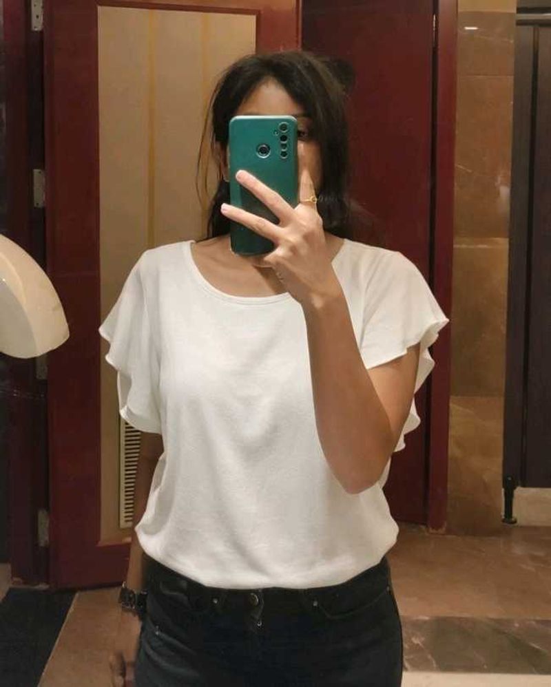 White Ruffle Sleeve Top