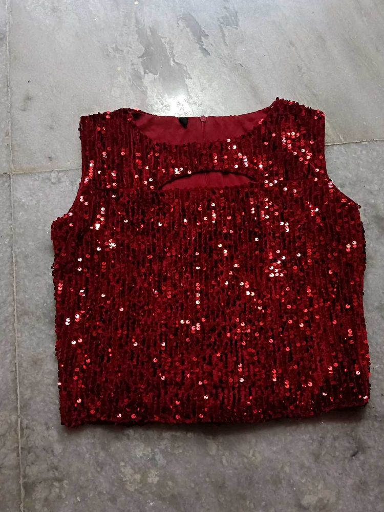 Red Sequin Sleeveless Top