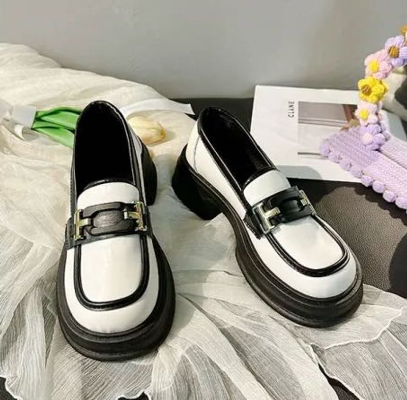 Aesthetic White Leather Loafers