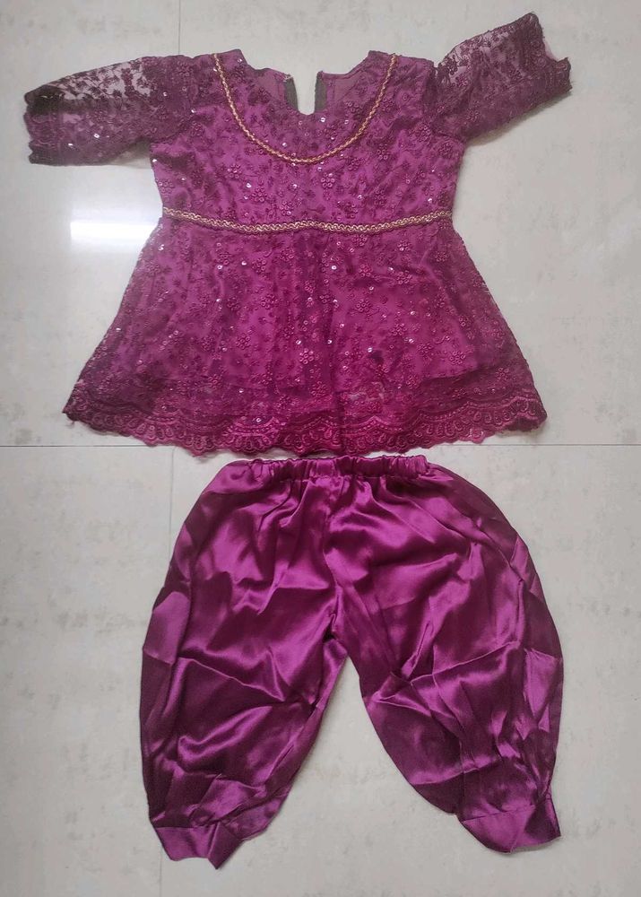 1 Yr Baby Girl Wine Ethnic Kurta Set