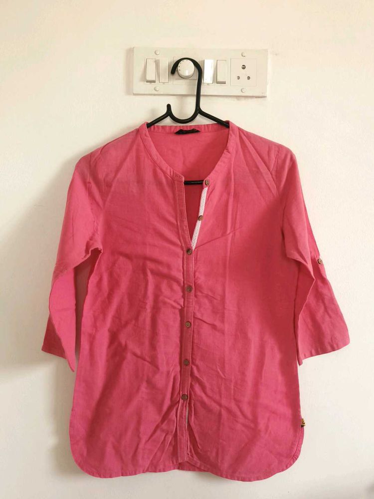 Pink Button-Down 3/4 Sleeve Top