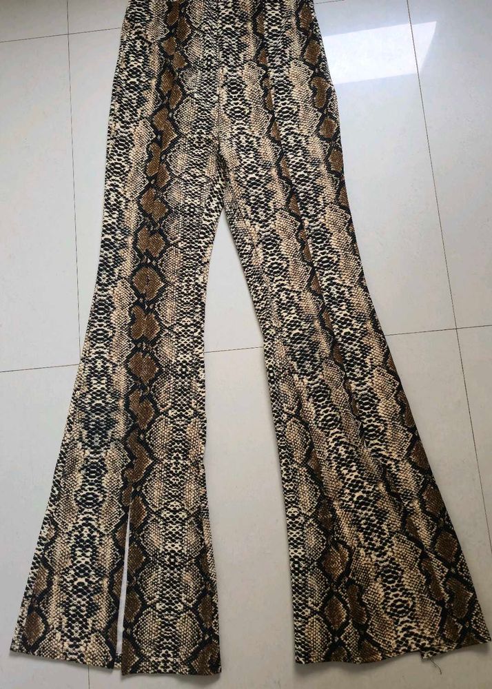 Snakeskin Print Flared Pants