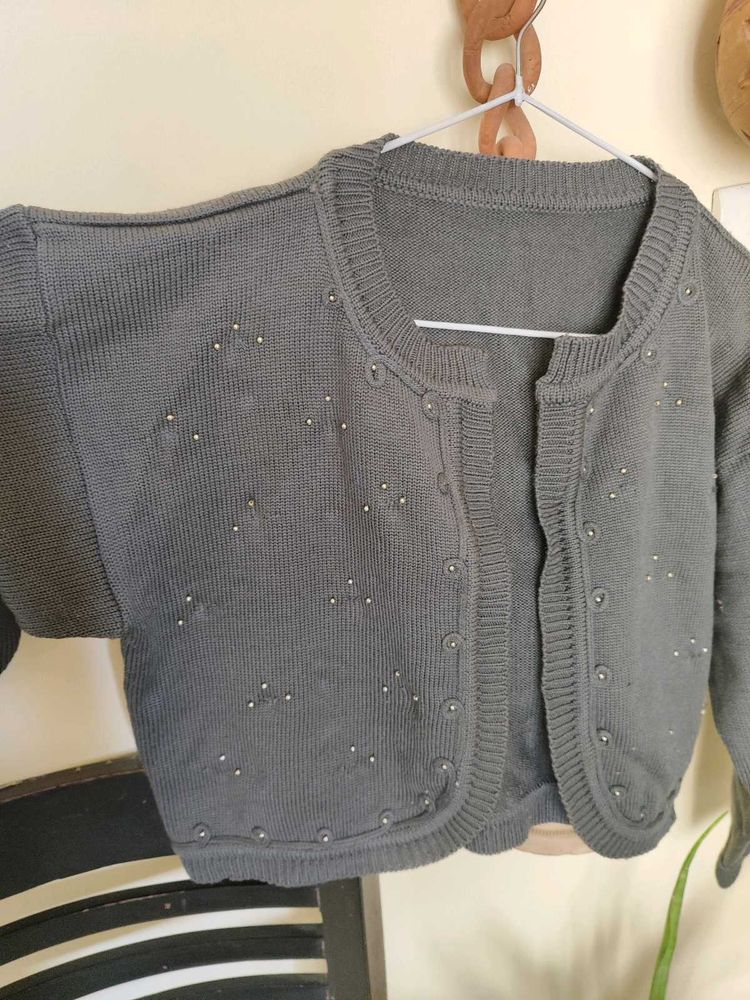 Gray Knit Cropped Cardigan